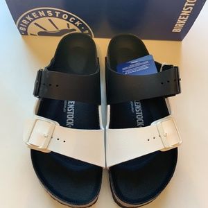 New Birkenstock Arizona Split Sandal size 40 Narrow L 9 Black White NIB